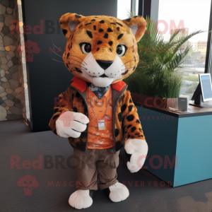 Rust Leopard mascot costume character dressed with a Vest and Watches