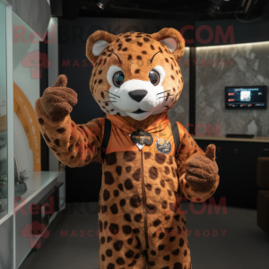 Rust Leopard mascot costume character dressed with a Vest and Watches