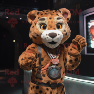 Rust Leopard mascot costume character dressed with a Vest and Watches