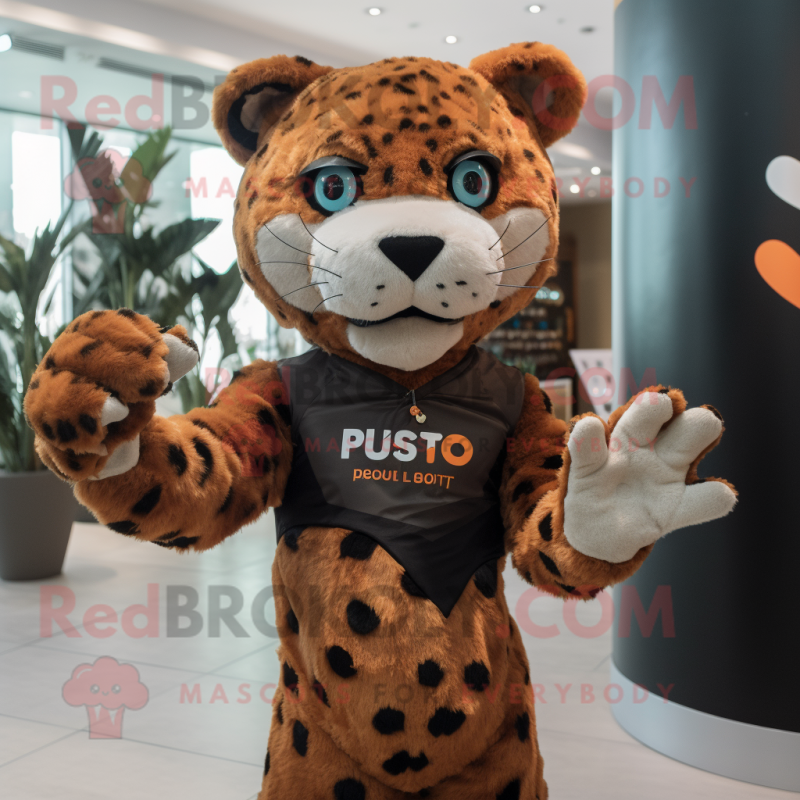 Rust Leopard mascot costume character dressed with a Vest and Watches