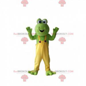 Grappige groene kikker mascotte met gele overall -