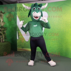 Forest Green Zebu mascot costume character dressed with a Yoga Pants and Caps