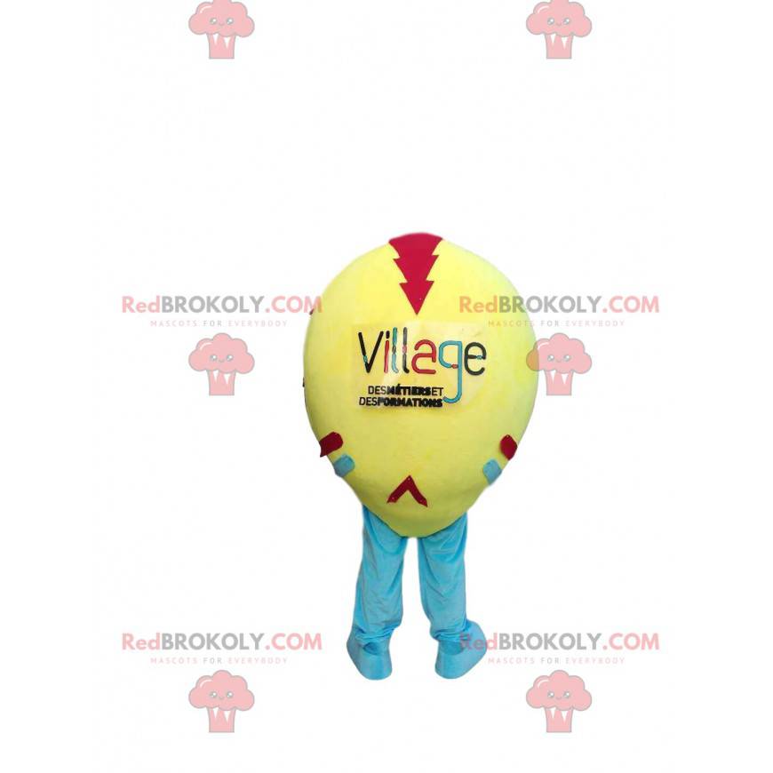 Yellow and multicolored ball mascot with a nice smile -