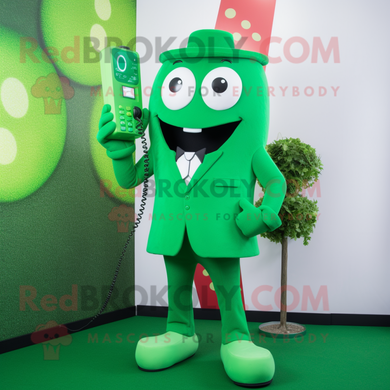 Green Phone mascot costume character dressed with a Suit Pants and Cufflinks Green Phone mascot costume character dressed with a Suit Pants and Cufflinks