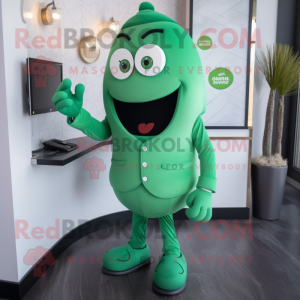 Green Phone mascot costume character dressed with a Suit Pants and Cufflinks