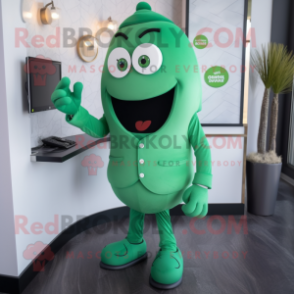 Green Phone mascot costume character dressed with a Suit Pants and Cufflinks