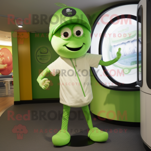 Lime Green Gyro mascot costume character dressed with a Henley Shirt and Cufflinks