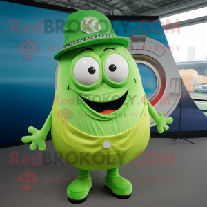 Lime Green Gyro mascot costume character dressed with a Henley Shirt and Cufflinks