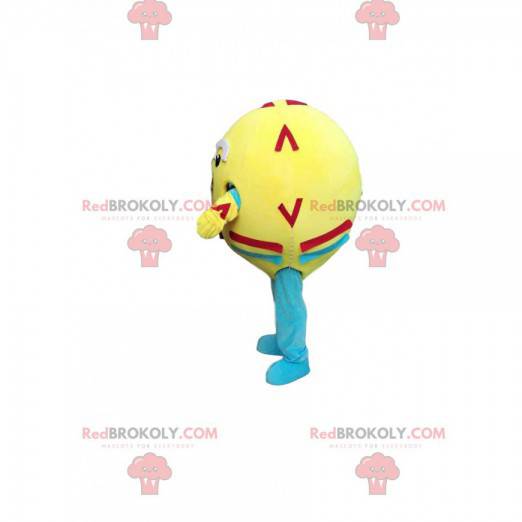 Yellow and multicolored ball mascot with a nice smile -