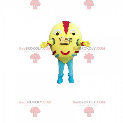 Mascotte de boule jaune et multicolore avec un joli sourire -