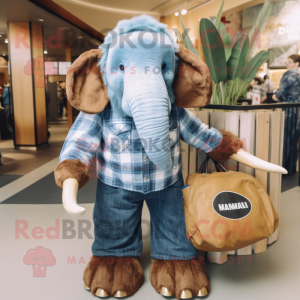 nan Mammoth mascot costume character dressed with a Chambray Shirt and Tote bags