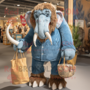 nan Mammoth mascot costume character dressed with a Chambray Shirt and Tote bags