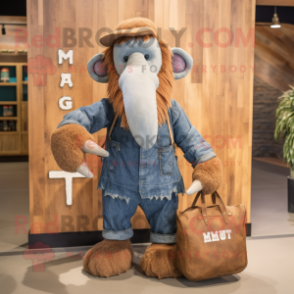 nan Mammoth mascot costume character dressed with a Chambray Shirt and Tote bags
