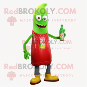 Lime Green Bottle Of Ketchup mascot costume character dressed with a Jeans and Shoe clips