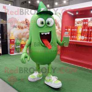 Lime Green Bottle Of Ketchup mascot costume character dressed with a Jeans and Shoe clips