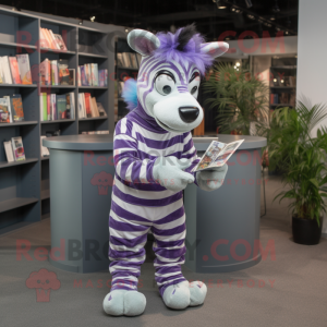 Lavender Zebra mascot costume character dressed with a Dungarees and Reading glasses