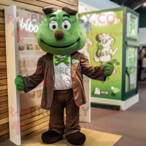 Green Chocolate Bar mascot costume character dressed with a Oxford Shirt and Bow ties