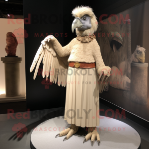 Beige Harpy mascot costume character dressed with a Empire Waist Dress and Cufflinks