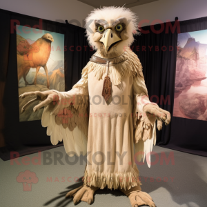 Beige Harpy maskot kostume...