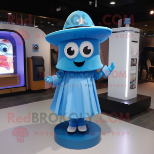 Blue Ray mascot costume character dressed with a Mini Dress and Hats