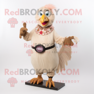 Beige Tandoori Chicken mascot costume character dressed with a Maxi Dress and Digital watches