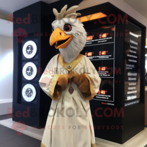 Beige Tandoori Chicken mascot costume character dressed with a Maxi Dress and Digital watches