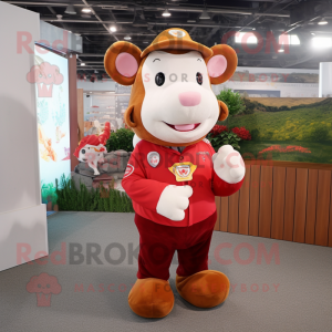 Red Hereford Cow mascot costume character dressed with a Flare Jeans and Coin purses