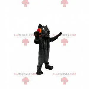 Black wolf mascot with pretty fangs and a beautiful smile -