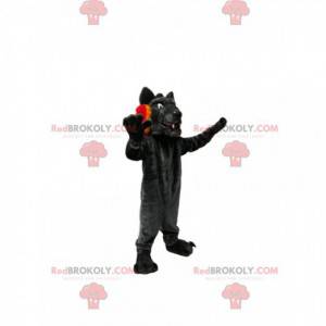 Mascote lobo negro com lindas presas e um lindo sorriso -