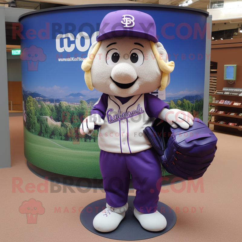 Lavender Baseball Glove mascot costume character dressed with a Culottes and Backpacks