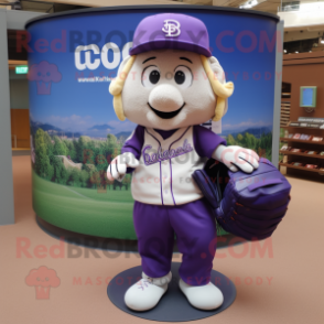 Lavender Baseball Glove mascot costume character dressed with a Culottes and Backpacks