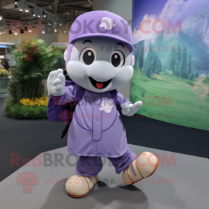Lavender Baseball Glove mascot costume character dressed with a Culottes and Backpacks