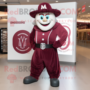 Maroon Horseshoe mascot costume character dressed with a Romper and Hat pins