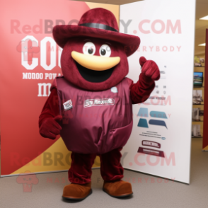 Maroon Horseshoe mascot costume character dressed with a Romper and Hat pins