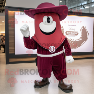 Maroon Horseshoe mascot costume character dressed with a Romper and Hat pins