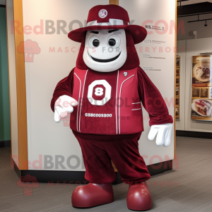 Maroon Horseshoe mascot costume character dressed with a Romper and Hat pins