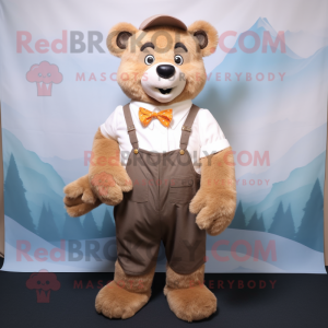 nan Bear mascot costume character dressed with a Oxford Shirt and Suspenders