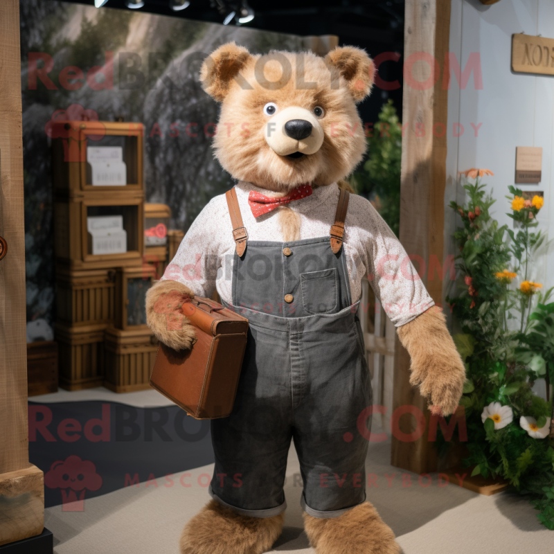 nan Bear mascot costume character dressed with a Oxford Shirt and Suspenders nan Bear mascot costume character dressed with a Oxford Shirt and Suspenders