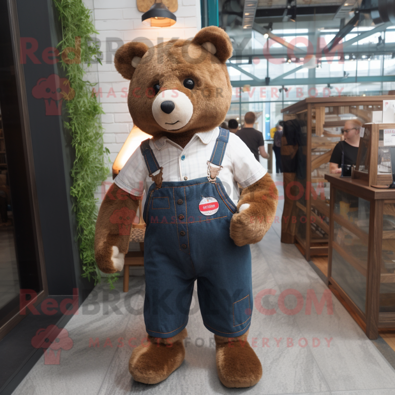 nan Bear mascot costume character dressed with a Oxford Shirt and Suspenders