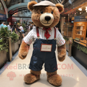 nan Bear mascot costume character dressed with a Oxford Shirt and Suspenders