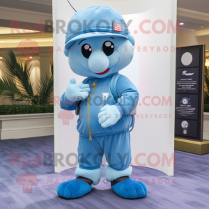 Sky Blue Special Air Service mascot costume character dressed with a Joggers and Beanies