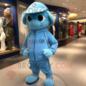 Sky Blue Special Air Service mascot costume character dressed with a Joggers and Beanies