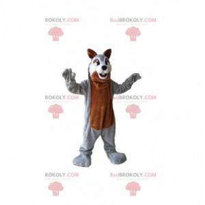 Mascote esquilo marrom e cinza com olhos brilhantes! -