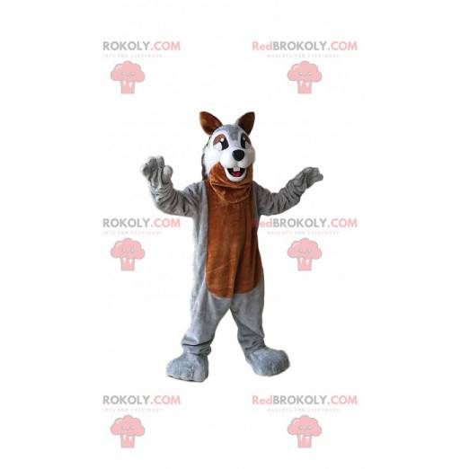 Brown and gray squirrel mascot with sparkling eyes! -