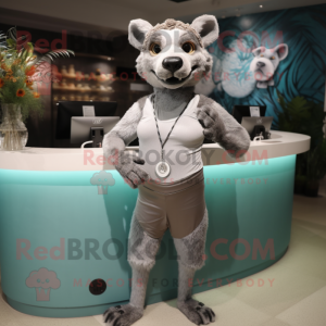 Silver Thylacosmilus mascot costume character dressed with a One-Piece Swimsuit and Bracelet watches