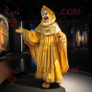 Gold Clown mascot costume character dressed with a Dress and Shawls