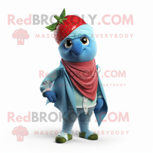 Cyan Strawberry mascot costume character dressed with a Trousers and Scarves