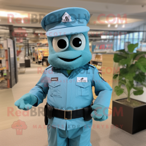 Teal Soldier mascot costume character dressed with a Oxford Shirt and Headbands