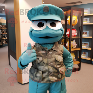 Teal Soldier maskot kostume...