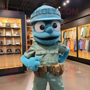 Teal Soldier maskot kostume...